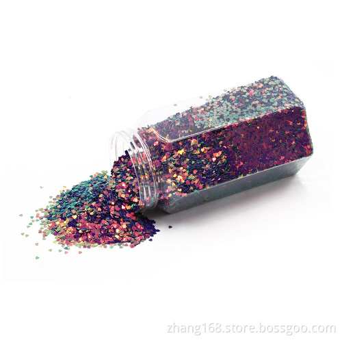 Holographic glitter powder hollow heart glitter shape for sale